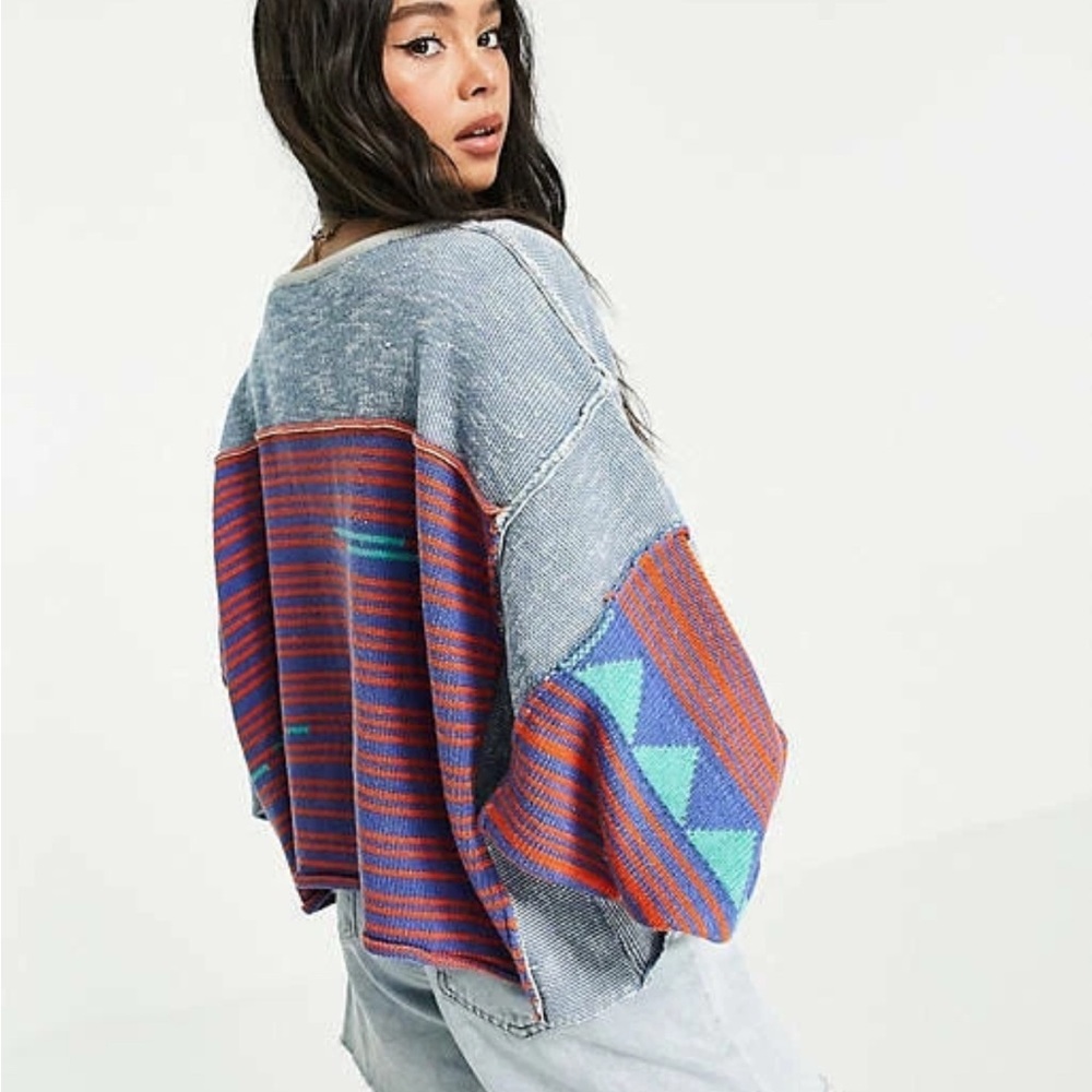 Free People Fabulous Patchwork Pullover Blue size… - image 2